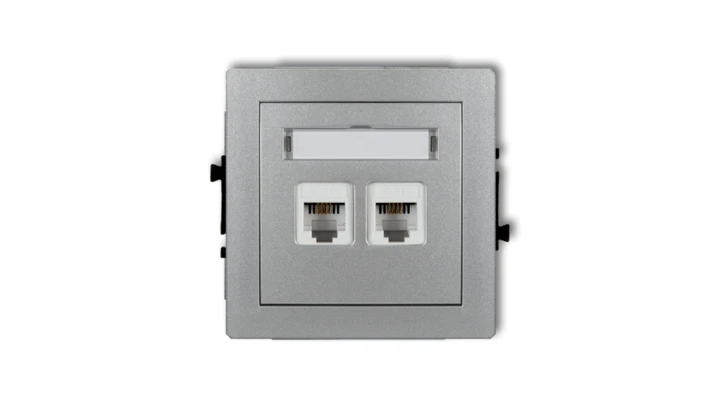 DECO Gniazda telefoniczne podwójne 2xRJ11, 4-stykowy, beznarzędziowe srebrny metalik 7DGT-2