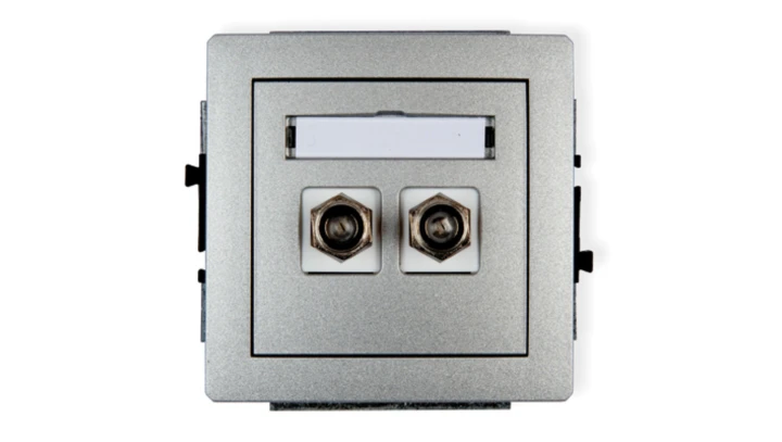 DECO Gniazdo antenowe podwójnego typu F (SAT) niklowany srebrny metalik 7DGF-2