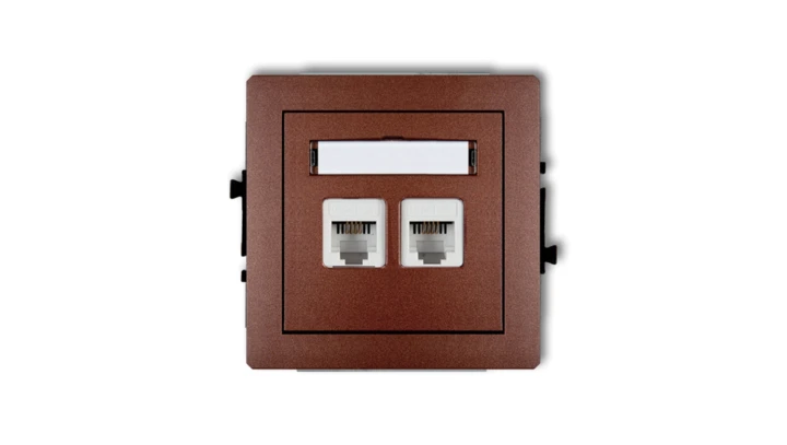 DECO Gniazda telefoniczne podwójne 2xRJ11, 4-stykowy, beznarzędziowe brązowy metalik 9DGT-2