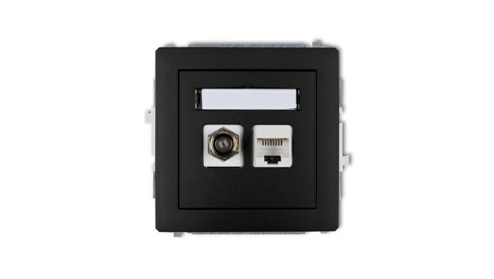 DECO Gniazdo antenowe pojedyncze typu F (SAT) + gniazda komputerowe pojedyncze 1xRJ45 kat. 5e 8-stykowy czarny mat 12DGFK-1