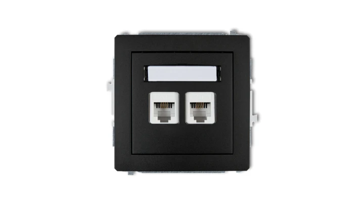 DECO Gniazda telefoniczne podwójne 2xRJ11, 4-stykowy, beznarzędziowe czarny mat 12DGT-2