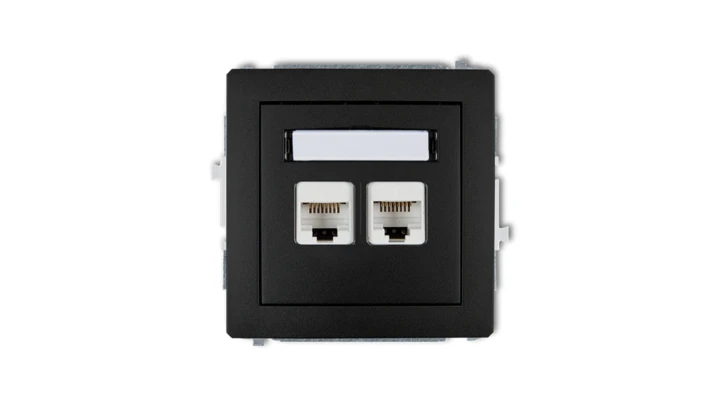 DECO Gniazda komputerowe podwójne 2xRJ45, kat. 6, ekranowane, 8-stykowy czarny mat 12DGK-6