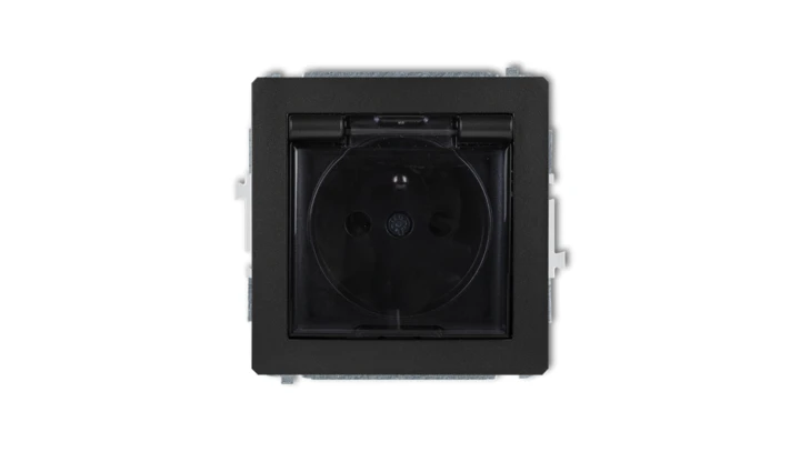DECO Gniazdo bryzgoszczelne z/u (klapka dymna) czarny mat 12DGPB-1zdp