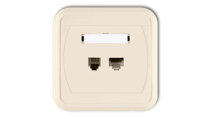 LIZA Gniazdo telefoniczne pojedyncze 1xRJ11, 4-stykowe + gniazdo komputerowe pojedyncze 1xRJ45, kat. 5e, 8-stykowe beżowy 1GLTK