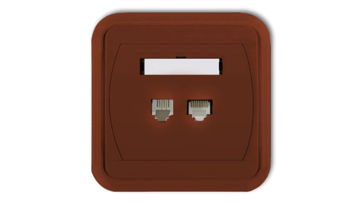 LIZA Gniazdo telefoniczne pojedyncze 1xRJ11, 4-stykowe + gniazdo komputerowe pojedyncze 1xRJ45, kat. 5e, 8-stykowe brązowy 4GLTK