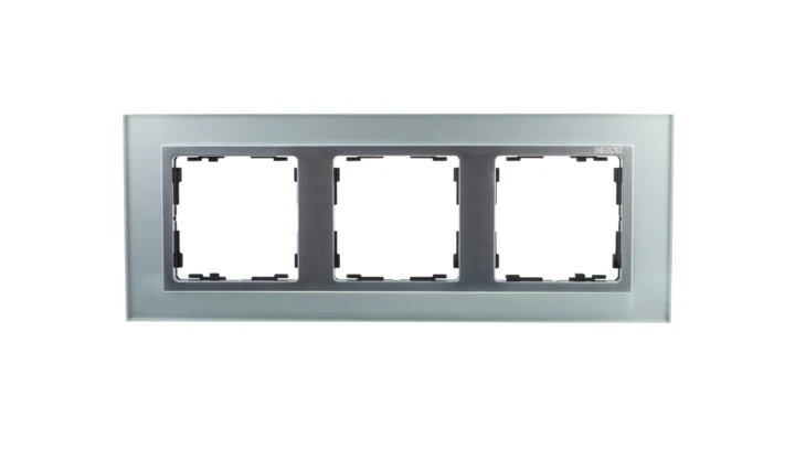 Simon 82 Ramka potrójna pozioma szklana srebro/ ramka pośrednia aluminium mat 82937-62