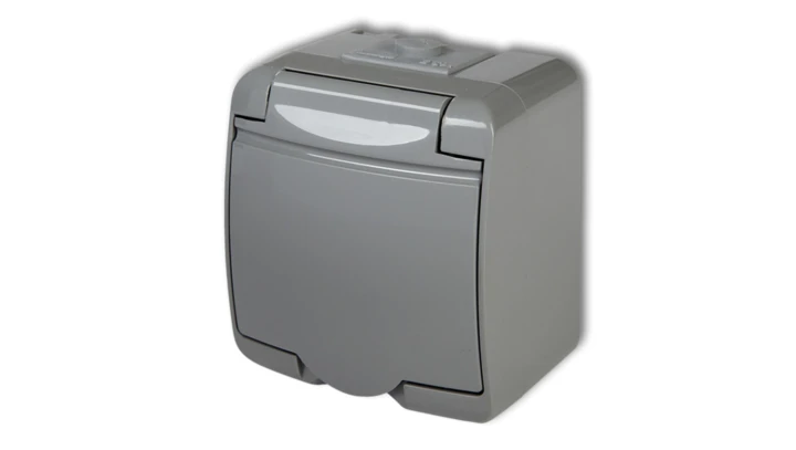 JUNIOR Gniazdo pojedyncze z/u SCHUKO (klapka popielata) popielaty 10GHE-1sp