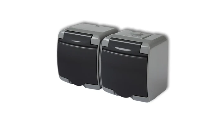 JUNIOR Gniazdo podwójne z/u SCHUKO (klapka grafitowa) popielaty / grafitowy 30GHE-2s