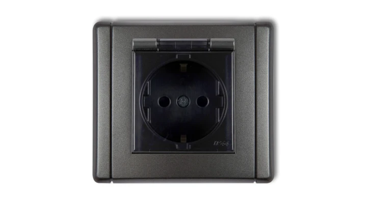 FLEXI Gniazdo bryzgoszczelne z/u SCHUKO (klapka dymna) grafitowy 11FGPB-1sdp