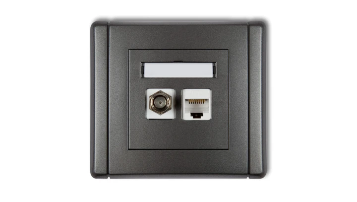 FLEXI Gniazdo antenowe pojedyncze typu F (SAT) + gniazdo komputerowe pojedyncze 1xRJ45 kat. 5e 8-stykowe grafitowy 11FGFK-1