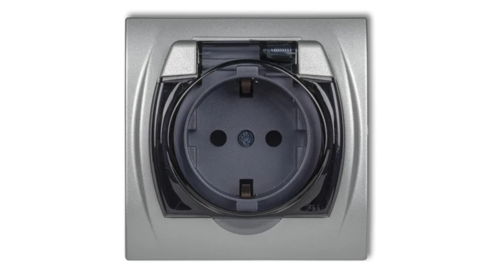 LOGO Gniazdo bryzgoszczelne z/u SCHUKO (klapka dymna) srebrny metalik 7LGPB-1sdp