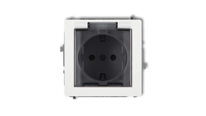 DECO Gniazdo bryzgoszczelne z/u SCHUKO (klapka dymna) biały DGPB-1sdp