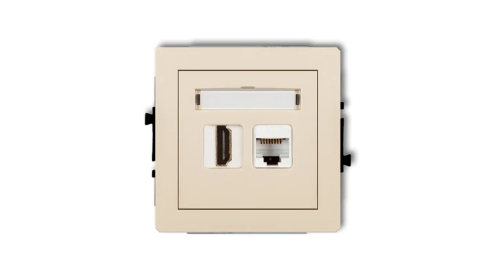 DECO Gniazdo pojedyncze HDMI + Gniazdo komputerowe pojedyncze 1xRJ45, kat. 5e, 8-stykowy beżowy 1DGHK