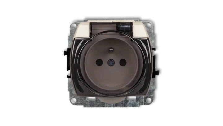 TREND Gniazdo bryzgoszczelne z/u (klapka dymna) beżowy 1GPB-1zdp