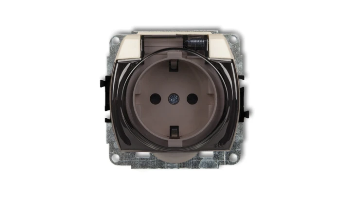 TREND Gniazdo bryzgoszczelne z/u SCHUKO (klapka dymna) beżowy 1GPB-1sdp