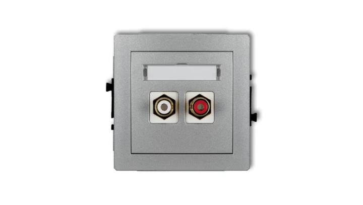 DECO Gniazdo podwójne RCA (typu cinch - biały i czerwony, pozłacany) srebrny metalik 7DGRCA-2