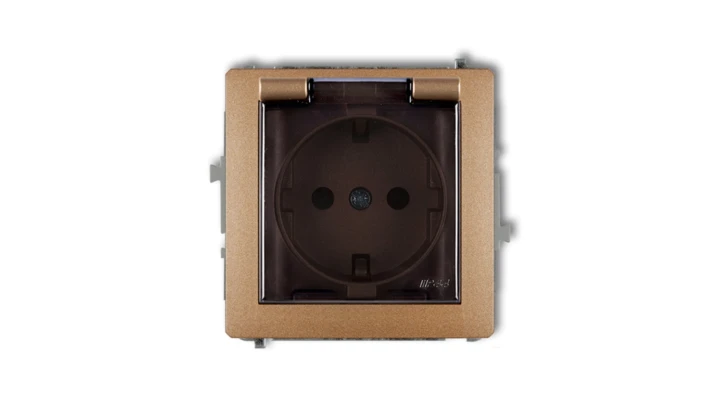 DECO Gniazdo bryzgoszczelne z/u SCHUKO (klapka dymna) złoty metalik 8DGPB-1sdp