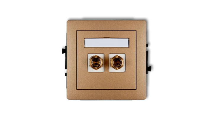 DECO Gniazdo głośnikowe pojedyncze (typu banan - czerwony i czarny, pozłacany, 4 mm2, do lutowania) złoty metalik 8DGG-3