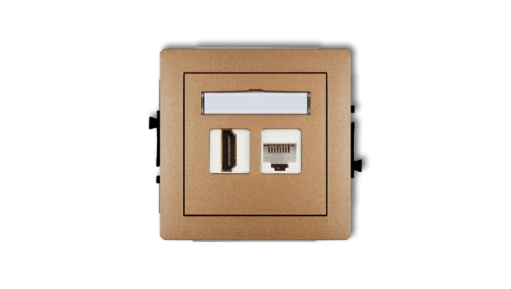 DECO Gniazdo pojedyncze HDMI + Gniazdo komputerowe pojedyncze 1xRJ45, kat. 5e, 8-stykowy złoty metalik 8DGHK