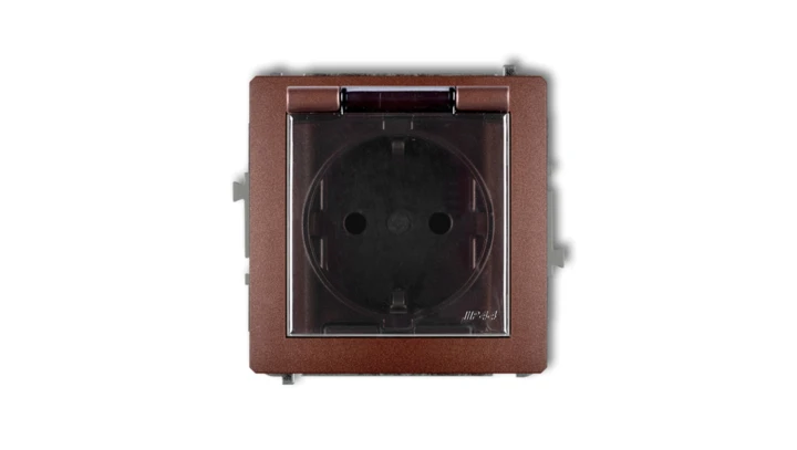 DECO Gniazdo bryzgoszczelne z/u SCHUKO (klapka dymna) brązowy metalik 9DGPB-1sdp