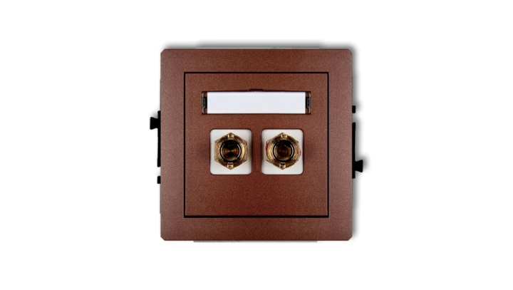 DECO Gniazdo głośnikowe pojedyncze (typu banan - czerwony i czarny, pozłacany, 4 mm2, skręcany) brązowy metalik 9DGG-4