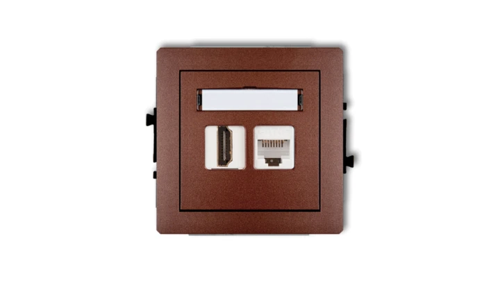 DECO Gniazdo pojedyncze HDMI + Gniazdo komputerowe pojedyncze 1xRJ45, kat. 5e, 8-stykowy brązowy metalik 9DGHK