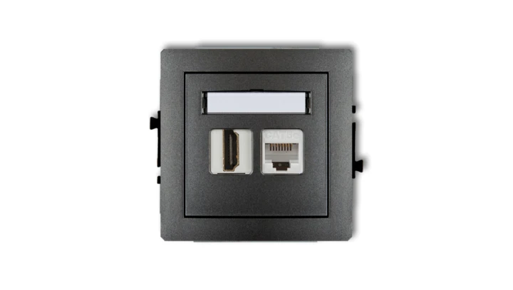 DECO Gniazdo pojedyncze HDMI + Gniazdo komputerowe pojedyncze 1xRJ45, kat. 5e, 8-stykowy grafitowy 11DGHK