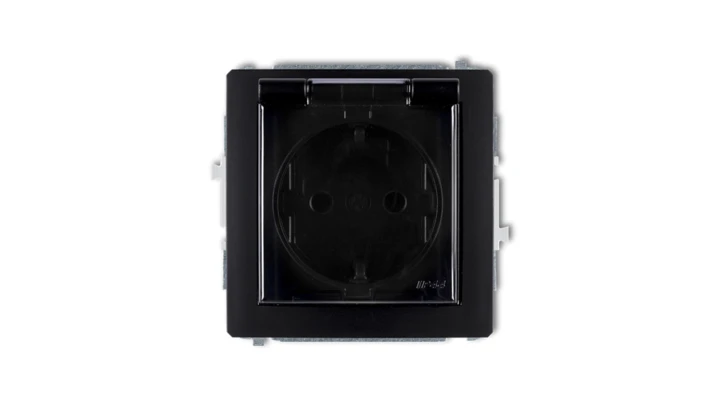 DECO Gniazdo bryzgoszczelne z/u SCHUKO (klapka dymna) czarny mat 12DGPB-1sdp