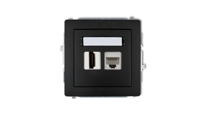DECO Gniazdo pojedyncze HDMI + Gniazdo komputerowe pojedyncze 1xRJ45, kat. 5e, 8-stykowy czarny mat 12DGHK
