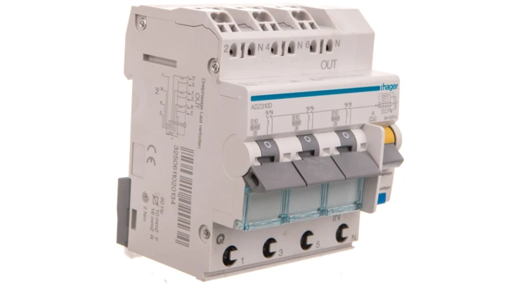 Wyłącznik różnicowo-nadprądowy RCBO 3x1P+N B10A 0,03A Typ A 6kA RCBO ADZ310D