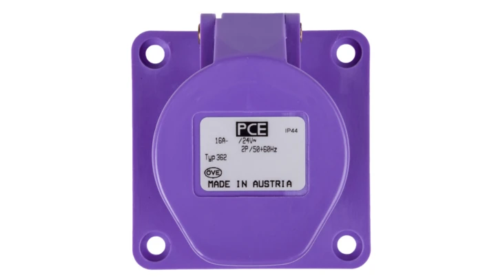 Gniazdo tablicowe 16A 2P 24V fioletowe IP44 TWIST 362v