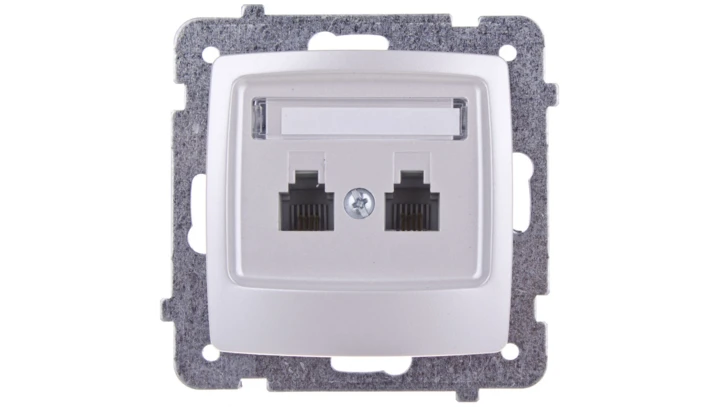 KARO Gniazdo telefoniczne podwójne RJ11 niezależne srebrny perłowy GPT-2SN/m/43