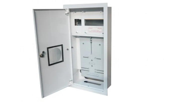 Rozdzielnia podtynkowa metalowa 1 X TL 3F na licznik elektroniczny + 11 zabezpieczeń zamek okienko RAL 9003A-RW12E