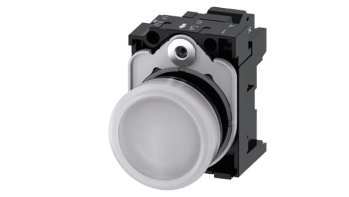 Lampka sygnalizacyjna kompletna 22mm biała LED 230V AC tworzywo przył sprężynowe SIRIUS ACT 3SU1106-6AA60-3AA0