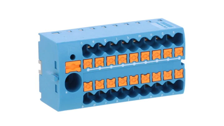 Blok rozdzielczy PTFIX 6/18X2,5 BU, niebieskie złącze przemysłowe - 18 punktów przyłączeniowych o przekroju 2,5mm2