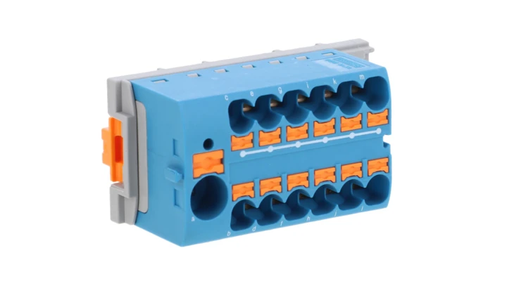 Blok rozdzielczy PTFIX 10/12X4-NS35 BU, niebieskie złącze przemysłowe - 12 punktów przyłączeniowych o przekroju 4mm2