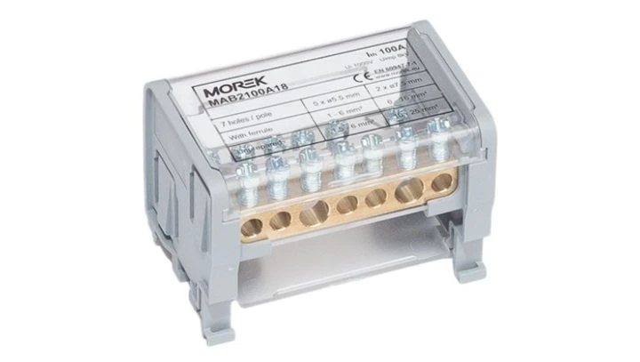 Blok dystrybucyjno-rozdzielczy MOBLOCK 2P 1000V 100A-7 2x25mm2 + 5x6mm2, TS35 MAB2100A18