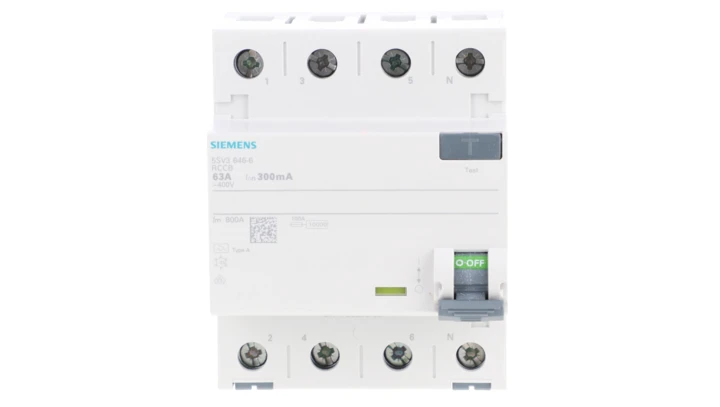 Wyłącznik różnicowoprądowy 4P 63A 0,3A Typ A 300mA 400V SENTRON 5SV3646-6