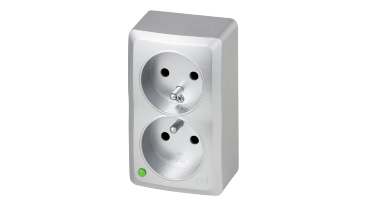 BERG Gniazdo podwójne z uziemieniem n/t GNT 2x2P+Z srebrne 3743-06