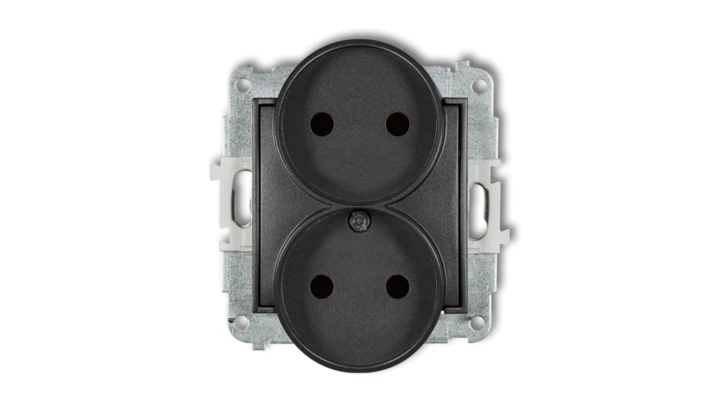 MINI Gniazdo podwójne b/u z przesłonami grafitowy 11MGPR-2p