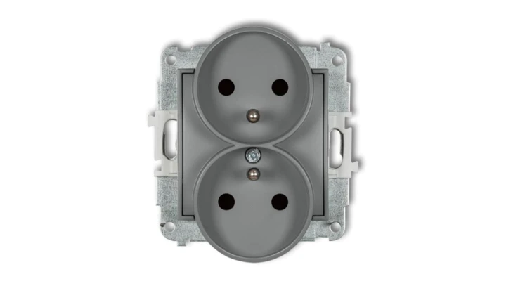 MINI Gniazdo podwójne z/u z przesłonami szary mat 27MGPR-2zp