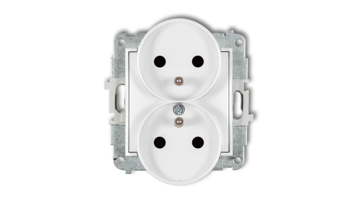 MINI Gniazdo podwójne z/u z przesłonami białe MGPR-2zp