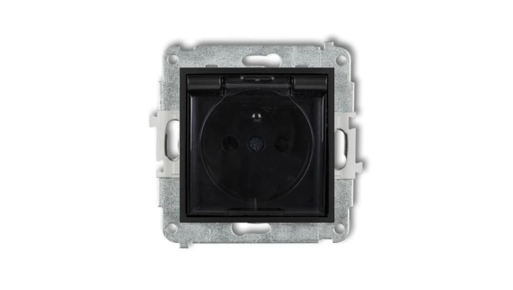 MINI Gniazdo bryzgoszczelne z/u IP44 z przesłonami klapka dymna czarny mat 12MGPB-1zdp