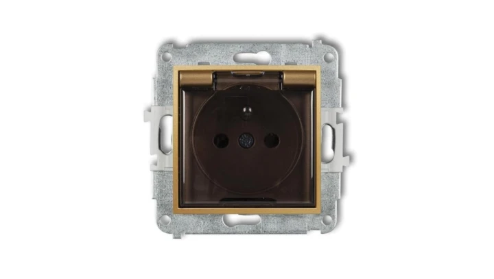 MINI Gniazdo bryzgoszczelne z/u IP44 z przesłonami klapka dymna złote 29MGPB-1zdp