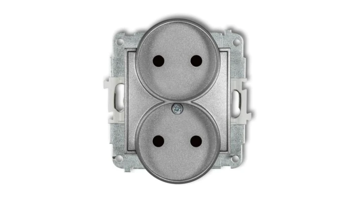 MINI Gniazdo podwójne b/u z przesłonami srebrny metalik 7MGPR-2p