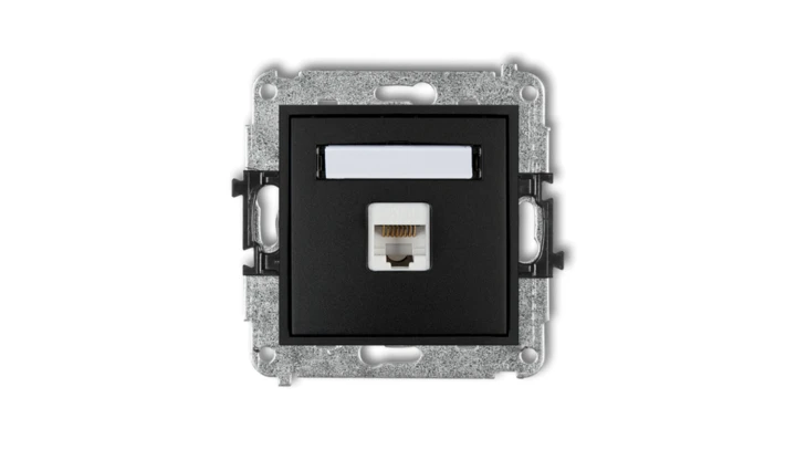 MINI Gniazdo komputerowe pojedyncze 1xRJ45 kat. 5e ekranowane 8-stykowy czarny mat 12MGK-1e