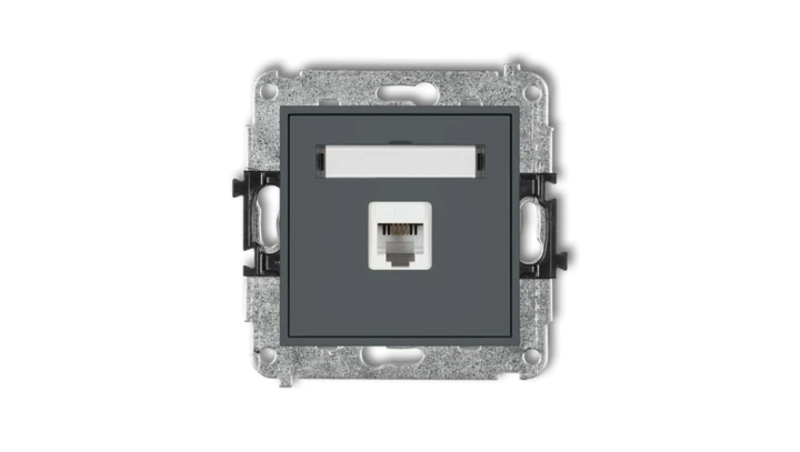MINI Gniazdo telefoniczne pojedyncze 1xRJ11 4-stykowy beznarzędziowe grafitowy mat 28MGT-1