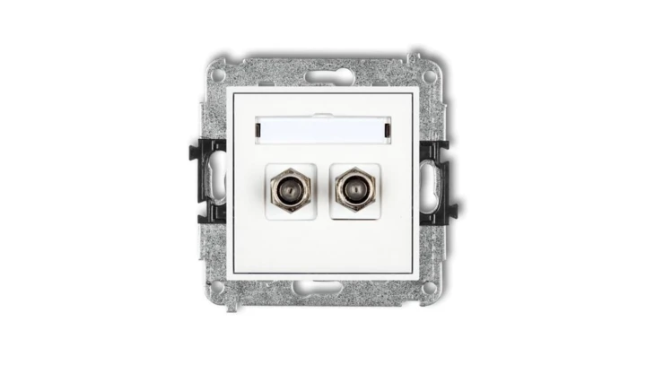 MINI Gniazdo antenowe podwójne typu F (SAT) niklowany biały MGF-2