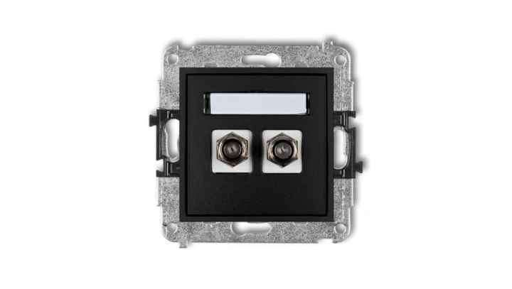 MINI Gniazdo antenowe podwójne typu F (SAT) niklowany czarny mat 12MGF-2