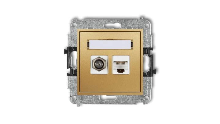 MINI Gniazdo antenowe typu F (SAT) + gniazda komputerowe 1xRJ45 kat. 5e złoty 29MGFK-1
